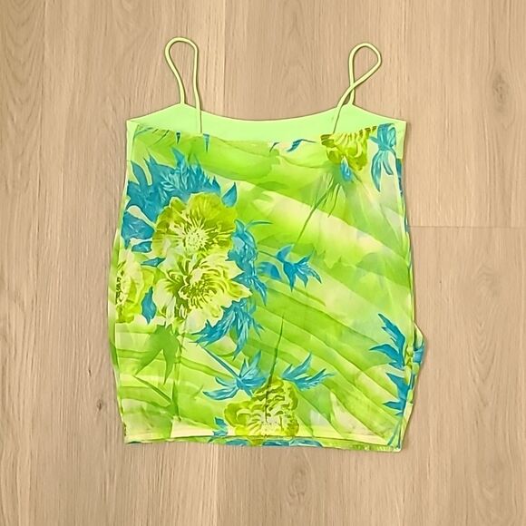 Y2K Glow Floral Green Blue Tank Top Medium Rhinestone Summer Flower whimsical - Picture 3 of 6